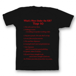 Прикольная футболка с принтом "What's Worn under the Kilt?"